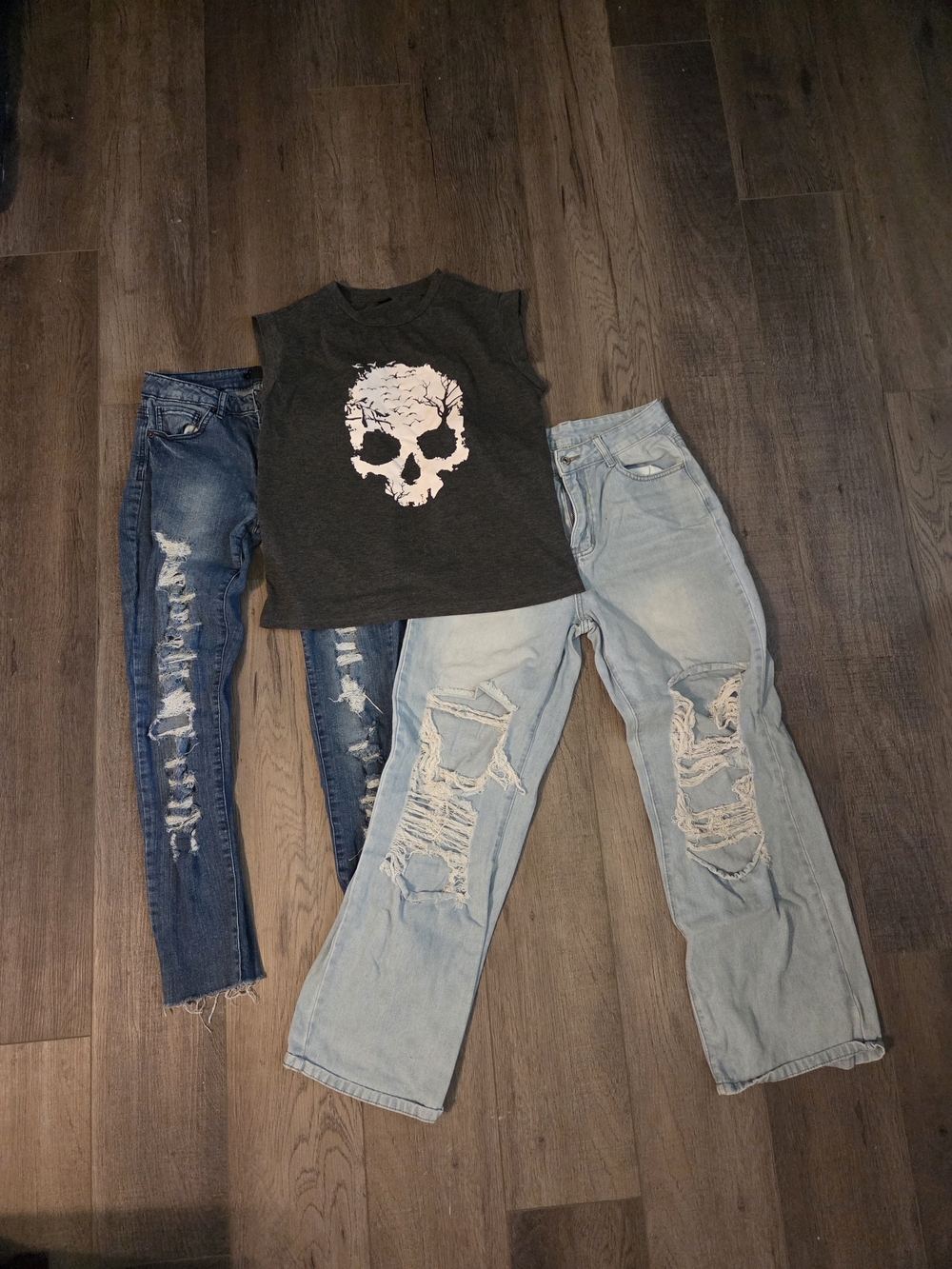 Forever 21 Light Blue Distressed Wide Leg Jeans